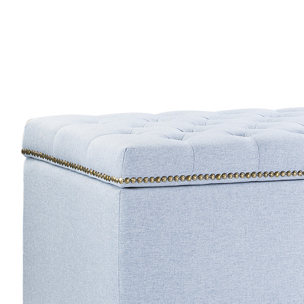 Cenna 42 Inches Modern Linen Fabric Rectangle Storage Ottoman(Azure)