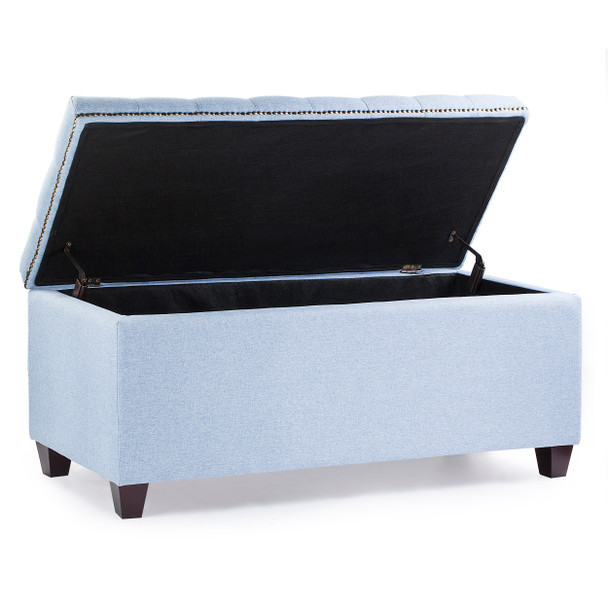 Cenna 42 Inches Modern Linen Fabric Rectangle Storage Ottoman(Azure)