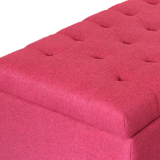 Bliss 42 Inches Simple Modern Linen Fabric Rectangle Storage Ottoman(Wine Red) 