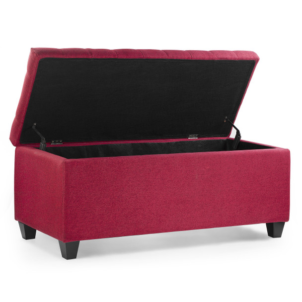Bliss 42 Inches Simple Modern Linen Fabric Rectangle Storage Ottoman(Wine Red) 