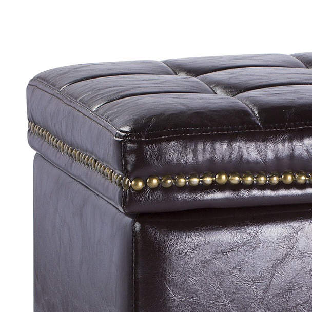 Vina 15 Inches Modern Elegant Leather Square Storage Ottoman(Chocolate)