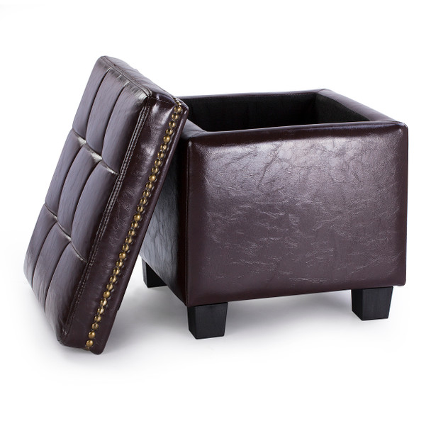 Vina 15 Inches Modern Elegant Leather Square Storage Ottoman(Chocolate)