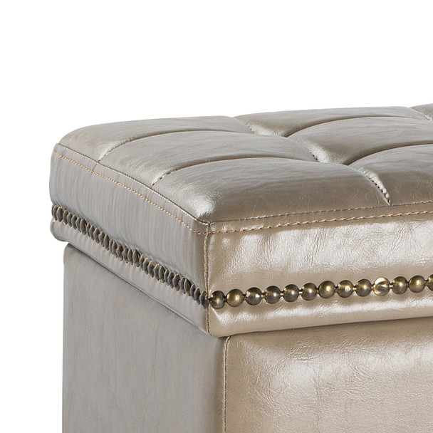 Vina 15 Inches Modern Elegant Leather Square Storage Ottoman(Brown)