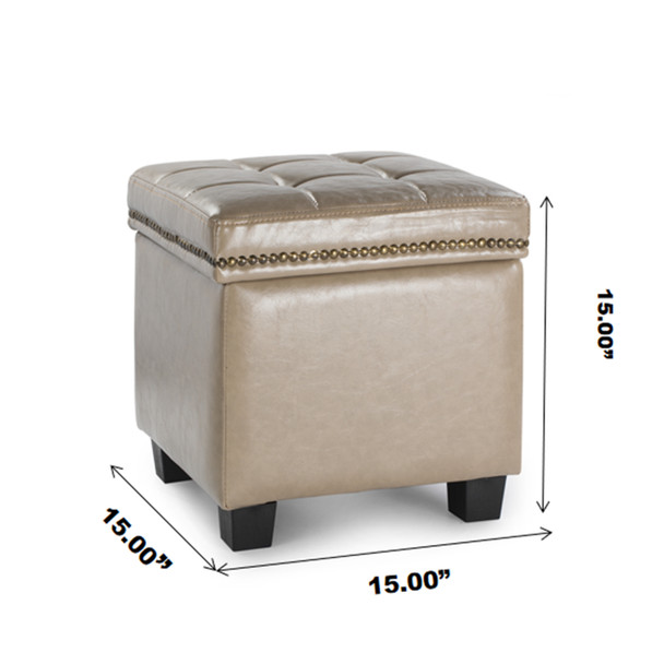 Vina 15 Inches Modern Elegant Leather Square Storage Ottoman(Brown)