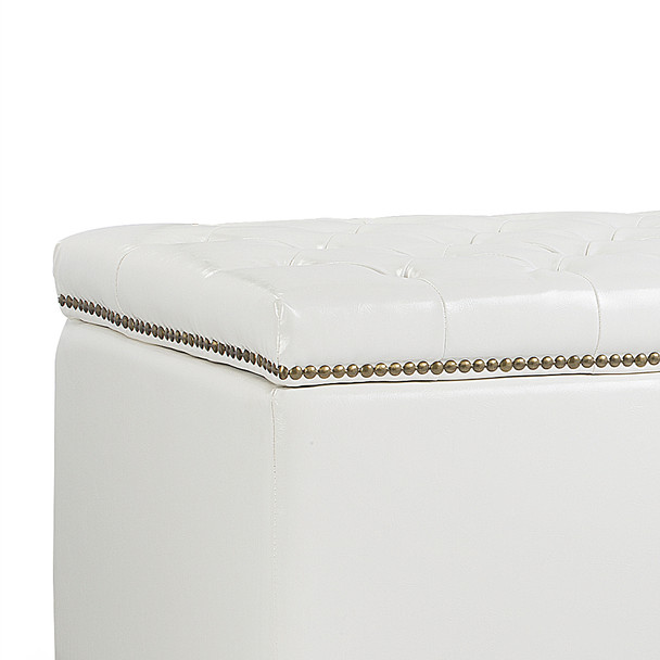 Caro 42 Inches Large Modern Elegant Leather Rectangle Storage Ottoman(Ivory White) 