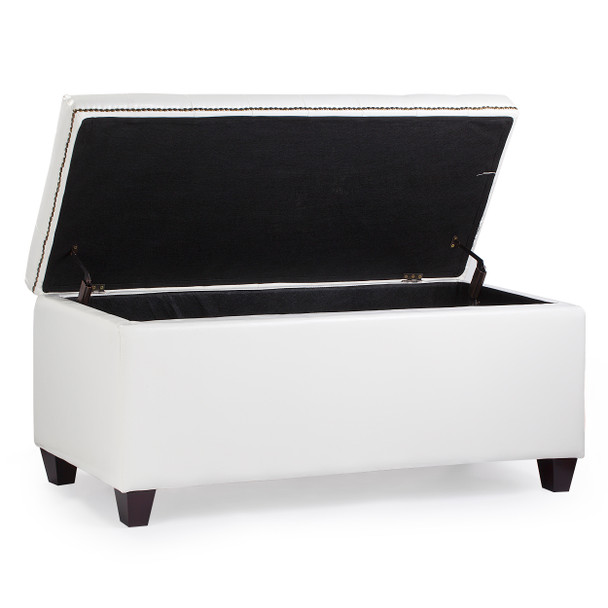 Caro 42 Inches Large Modern Elegant Leather Rectangle Storage Ottoman(Ivory White) 