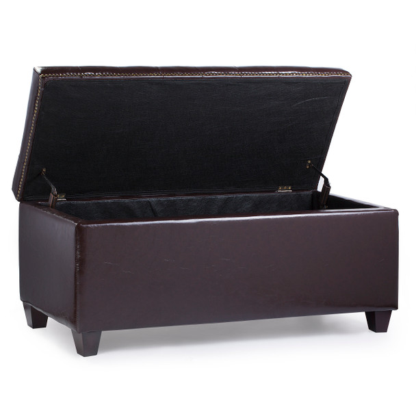 Caro 42 Inches Large Modern Elegant Leather Rectangle Storage Ottoman(Chocolate)