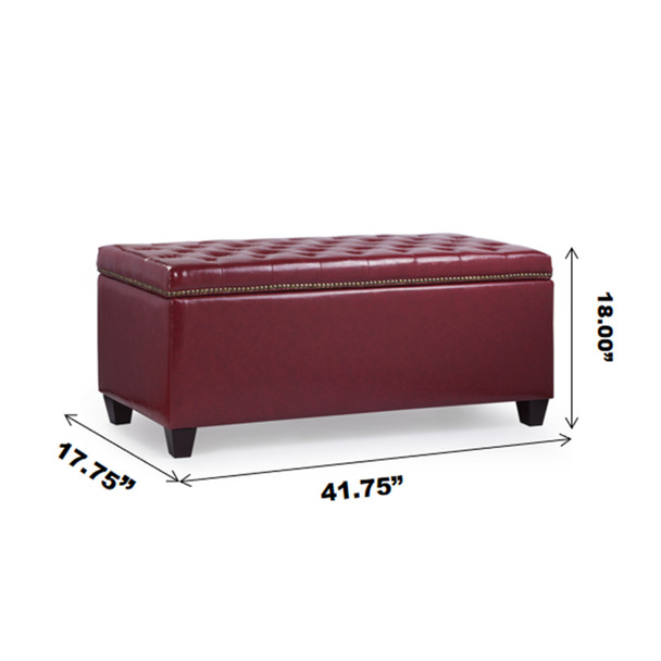 Caro 42 Inches Large Modern Elegant Leather Rectangle Storage Ottoman(Wine)