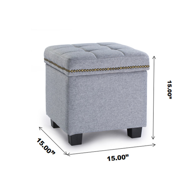 Tala 15 Inches Modern Linen Fabric Square Storage Ottoman(Grey)