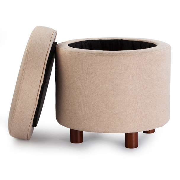 Elisa 18 Inches Modern Linen Fabric Round Storage Ottoman(Brown)