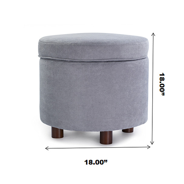 Edi 18 Inches Modern Velvet Fabric Round Storage Ottoman(Light Grey) Edi 18 Inches Modern Velvet Fabric Round Storage Ottoman(Light Grey)