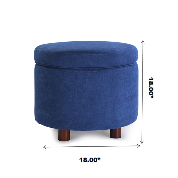 Edi 18 Inches Modern Velvet Fabric Round Storage Ottoman(Blue)