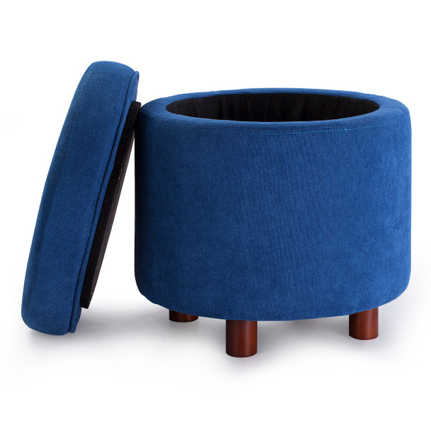 Edi 18 Inches Modern Velvet Fabric Round Storage Ottoman(Blue)