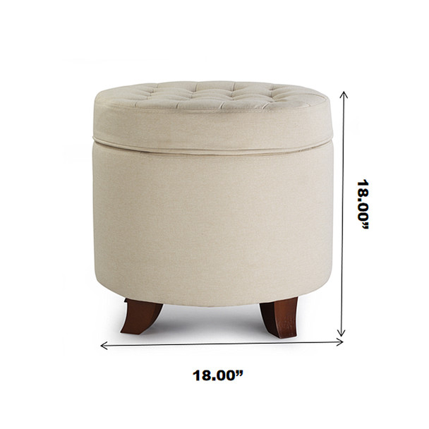 Ivy 18 Inches Modern Linen Fabric Round Storage Ottoman(Beige)