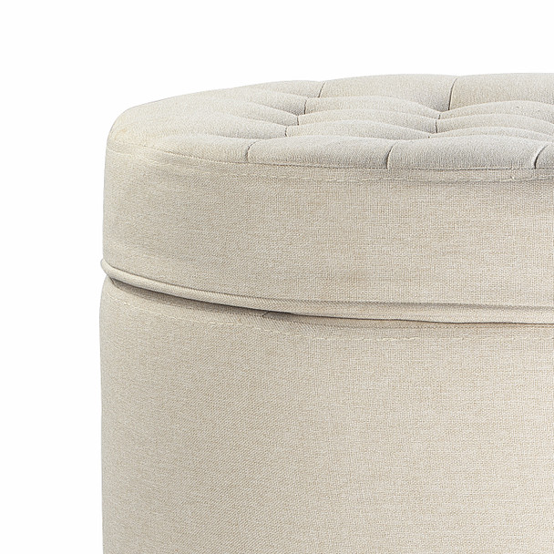 Ivy 18 Inches Modern Linen Fabric Round Storage Ottoman(Beige)