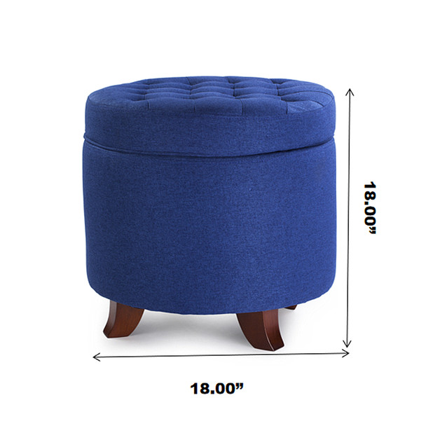 Ivy 18 Inches Modern Linen Fabric Round Storage Ottoman(Blue) Ivy 18 Inches Modern Linen Fabric Round Storage Ottoman(Blue)