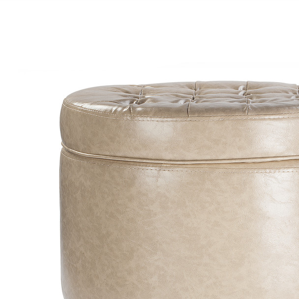 Zola 18 Inches Modern Elegant Leather Round Storage Ottoman(Beige) Zola 18 Inches Modern Elegant Leather Round Storage Ottoman(Beige)