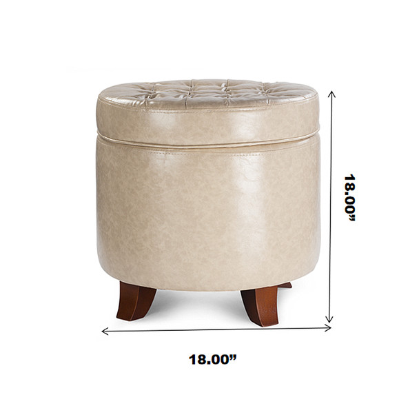 Zola 18 Inches Modern Elegant Leather Round Storage Ottoman(Beige) Zola 18 Inches Modern Elegant Leather Round Storage Ottoman(Beige)