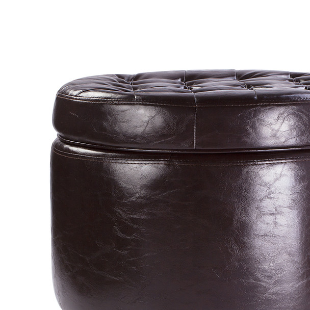 Zola 18 Inches Modern Elegant Leather Round Storage Ottoman(Chocolate)) Zola 18 Inches Modern Elegant Leather Round Storage Ottoman(Chocolate))