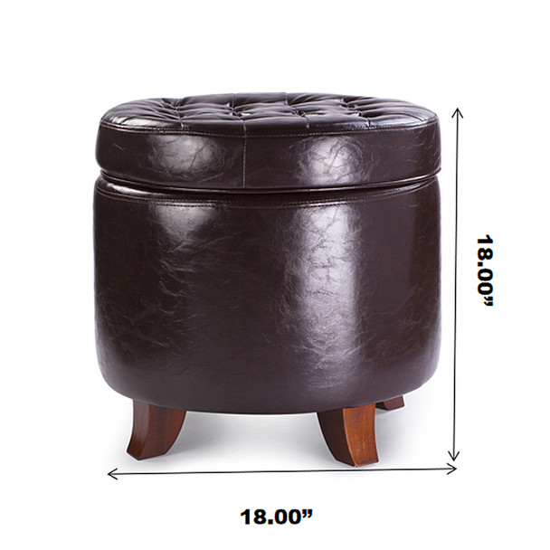 Zola 18 Inches Modern Elegant Leather Round Storage Ottoman(Chocolate)) Zola 18 Inches Modern Elegant Leather Round Storage Ottoman(Chocolate))