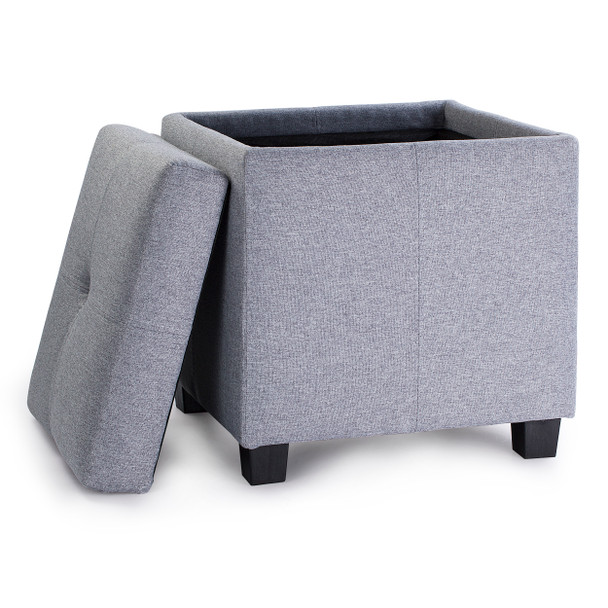 Victoria 18 Inches Modern Linen Fabric Square Storage Ottoman(Grey)