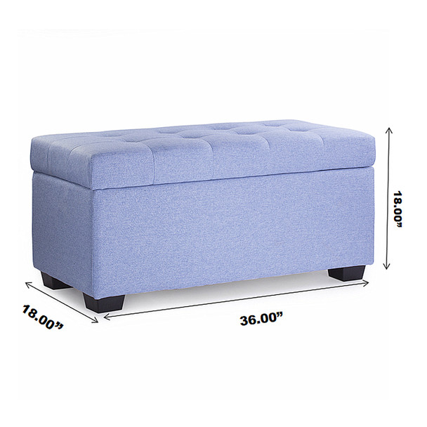 Luna 36 Inches Large Modern Linen Fabric Rectangle Storage Ottoman(Azure)