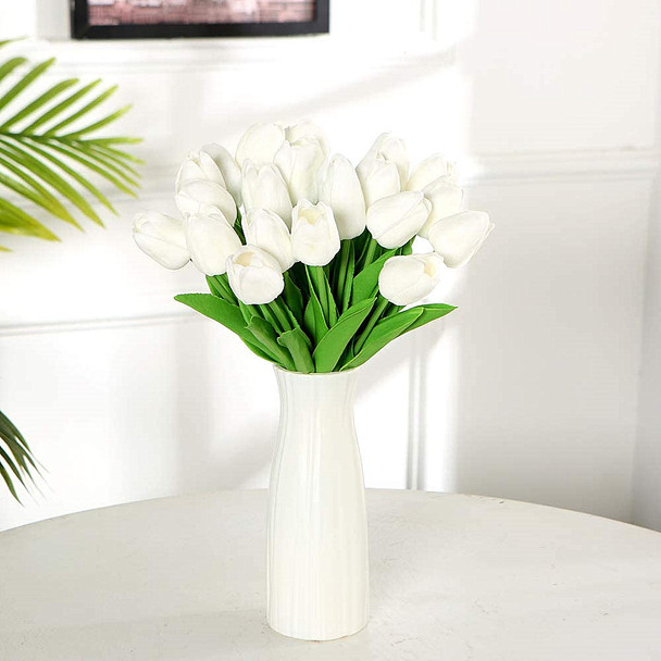 20 Pcs Artificial PU Real Touch Tulips Flower Stems (White) 20 Pcs Artificial PU Real Touch Tulips Flower Stems (White)