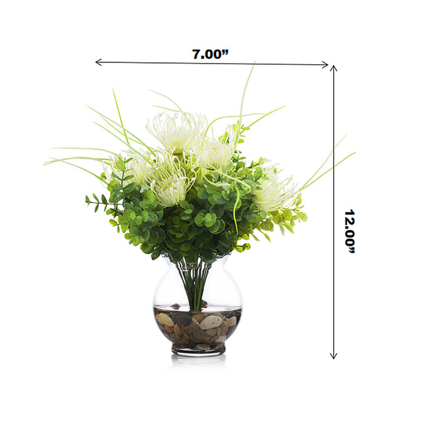 Artificial Cream Peony Flower and Eucalyptus Grass in Clear Glass Vase With Faux Water Artificial Cream Peony Flower and Eucalyptus Grass in Clear Glass Vase With Faux Water