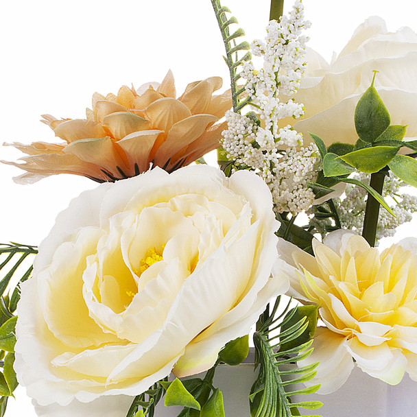 Mixed Artificial Peony and Dahlia Flower Arrangement in White Pot (Beige) Mixed Artificial Peony and Dahlia Flower Arrangement in White Pot (Beige)