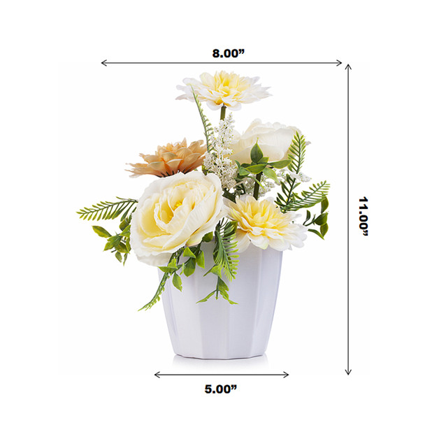 Mixed Artificial Peony and Dahlia Flower Arrangement in White Pot (Beige) Mixed Artificial Peony and Dahlia Flower Arrangement in White Pot (Beige)