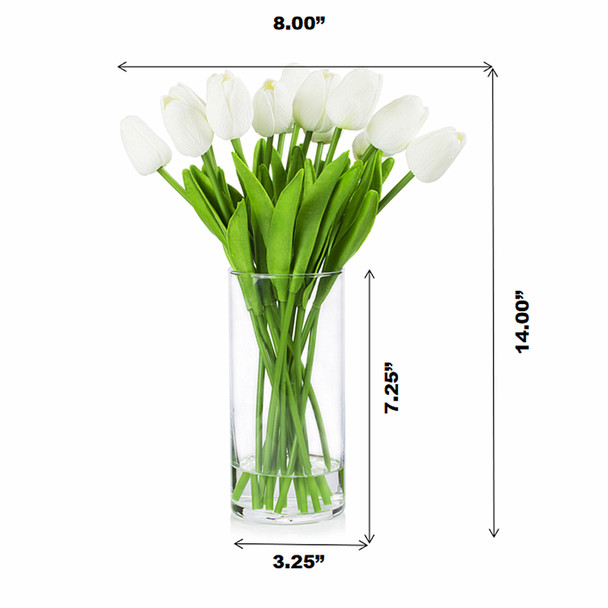 Artificial Real Touch Tulips Flower Arrangement in Clear Glass Vase With Faux Water(White) Artificial Real Touch Tulips Flower Arrangement in Clear Glass Vase With Faux Water(White)