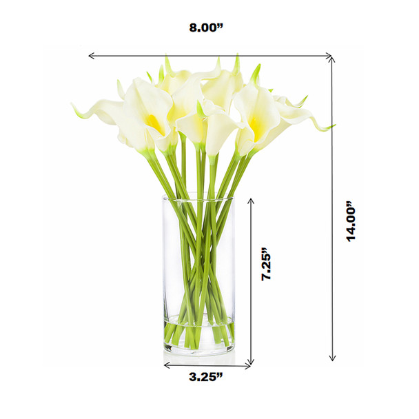  Artificial Real Touch Calla Lily Flower Arrangement in Clear Glass Vase With Faux Water(Ivory)
