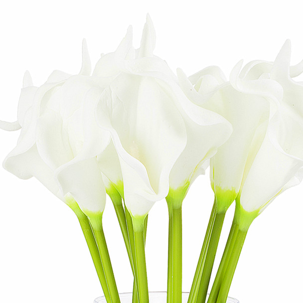  Artificial Real Touch Calla Lily Flower Arrangement in Clear Glass Vase With Faux Water(White)