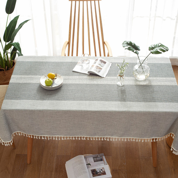  Light Grey High Quality Rectangle Cotton and Linen Tablecloth with Tassels