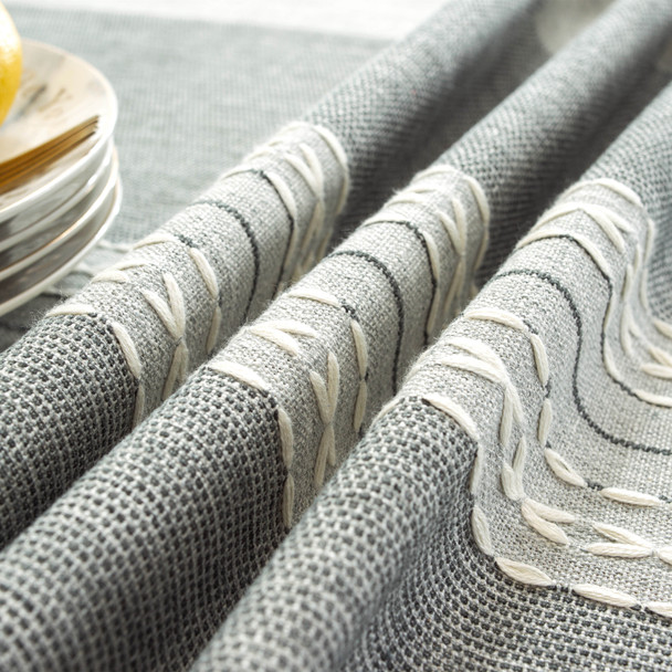  Light Grey High Quality Rectangle Cotton and Linen Tablecloth with Tassels