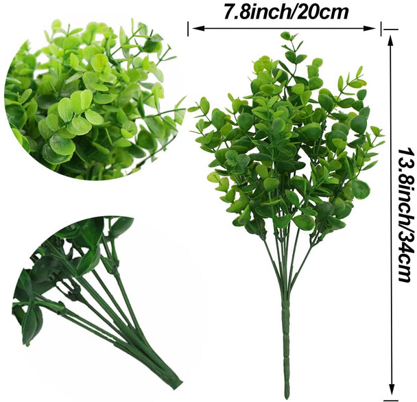 4  Pack Artificial Green Plant Eucalyptus Plastic Large Money Leaves Grass Bush for Home Table Office Outdoor Decoration