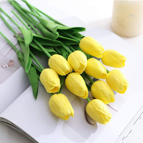 Artificial Real Touch Tulips Flower Arrangement in  Glass Vase With Faux Water(Yellow)