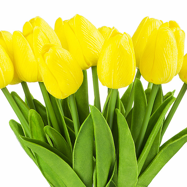 Artificial Real Touch Tulips Flower Arrangement in  Glass Vase With Faux Water(Yellow)