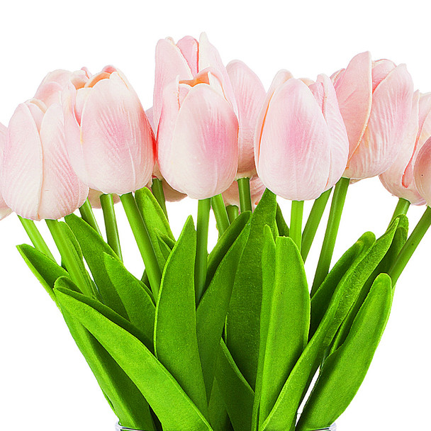 Artificial Real Touch Tulips Flower Arrangement in Glass Vase With Faux Water(Pink) Artificial Real Touch Tulips Flower Arrangement in Glass Vase With Faux Water(Pink)