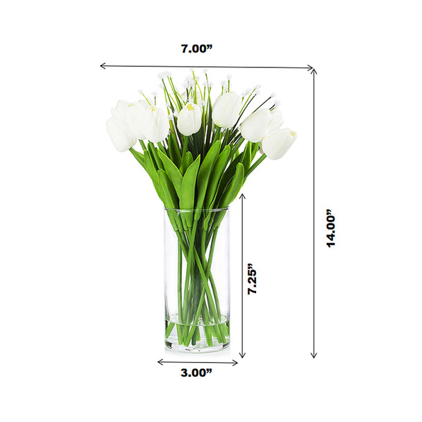Artificial Real Touch Tulips Flower and Star Grass in Clear Glass Vase With Faux Water(White) Artificial Real Touch Tulips Flower and Star Grass in Clear Glass Vase With Faux Water(White)