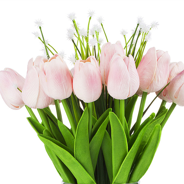 Artificial Real Touch Tulips Flower and Star Grass in Clear Glass Vase With Faux Water(Pink) Artificial Real Touch Tulips Flower and Star Grass in Clear Glass Vase With Faux Water(Pink)