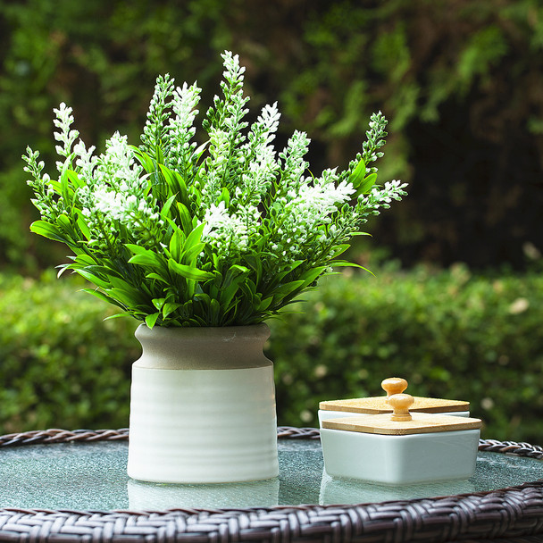 Artificial Lavender Floral Arrangement in Pot(White)