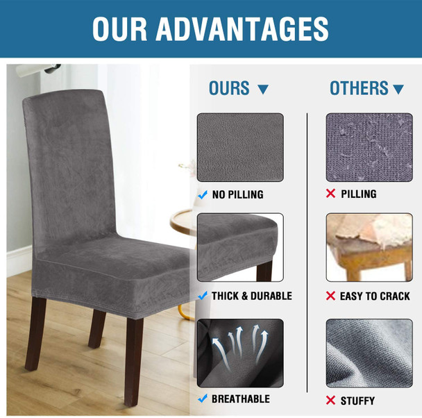 Soft Thick Solid Velvet Fabric Stretchy Universal Dining Chair Slipcovers (Grey) Soft Thick Solid Velvet Fabric Stretchy Universal Dining Chair Slipcovers (Grey)