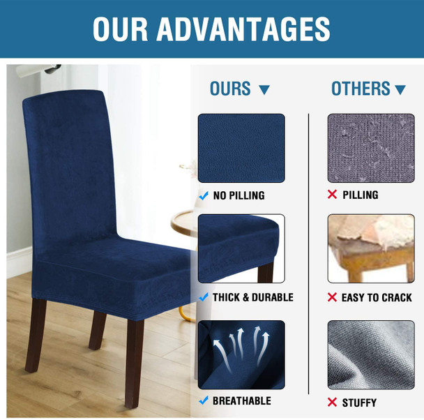 Soft Thick Solid Velvet Fabric Stretchy Universal Dining Chair Slipcovers (Dark Blue) Soft Thick Solid Velvet Fabric Stretchy Universal Dining Chair Slipcovers (Dark Blue)