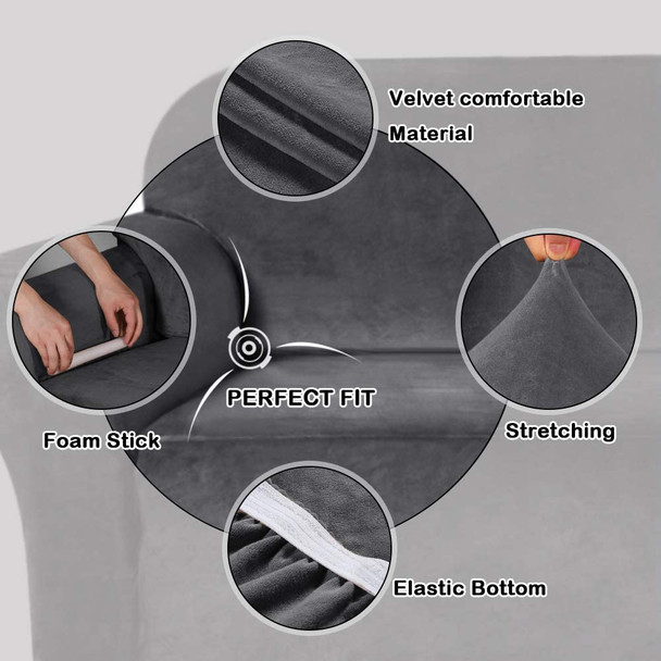 Ultra Soft Thick Stretch Velvet Fabric Armchair Slipcover  for Living Room( Grey)