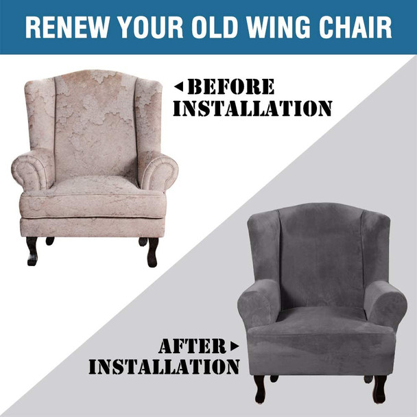 Super Stretch Velvet Slip Resistant Stylish Wingback Chair Slipcover with Elastic Bottom(Grey) Super Stretch Velvet Slip Resistant Stylish Wingback Chair Slipcover with Elastic Bottom(Grey)