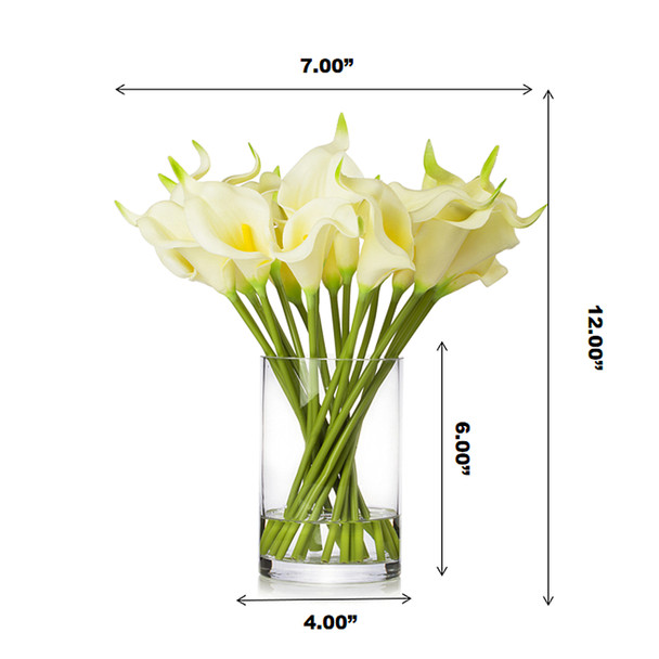 20 Pieces Artificial Real Touch Lilies Flower Arrangement in  Glass Vase With Faux Water(Ivory)