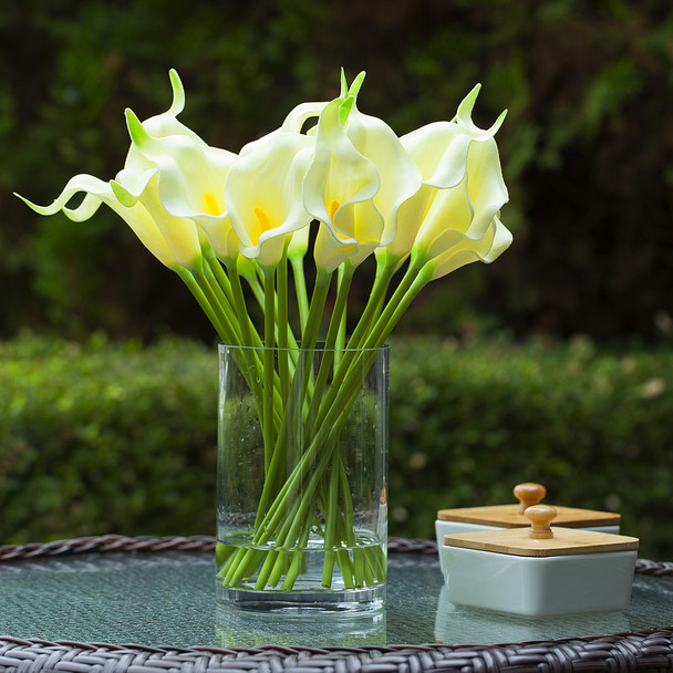 20 Pieces Artificial Real Touch Lilies Flower Arrangement in  Glass Vase With Faux Water(Ivory)