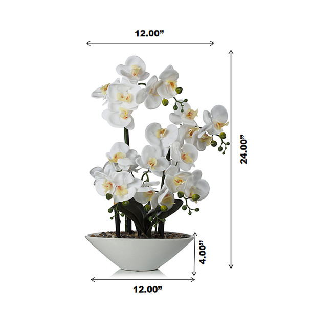  24" Artificial Real Touch Orchids Flower in White Ceramic Pot 