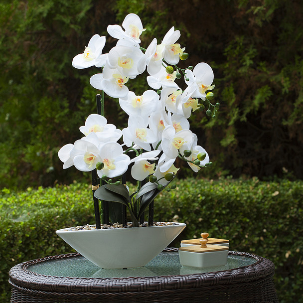  24" Artificial Real Touch Orchids Flower in White Ceramic Pot 